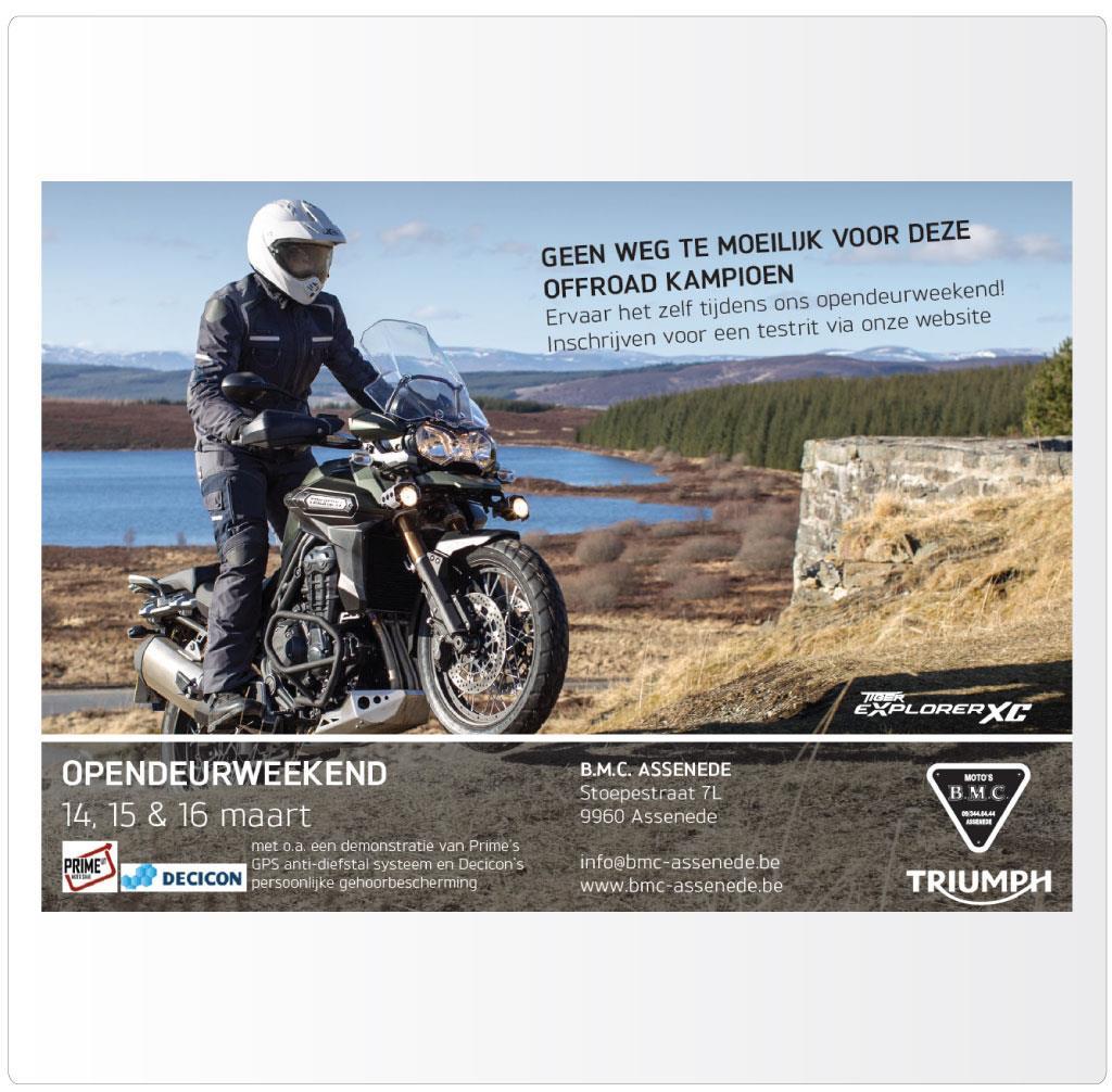 Advertentie voor BMC Assenede, Triumph motordealer