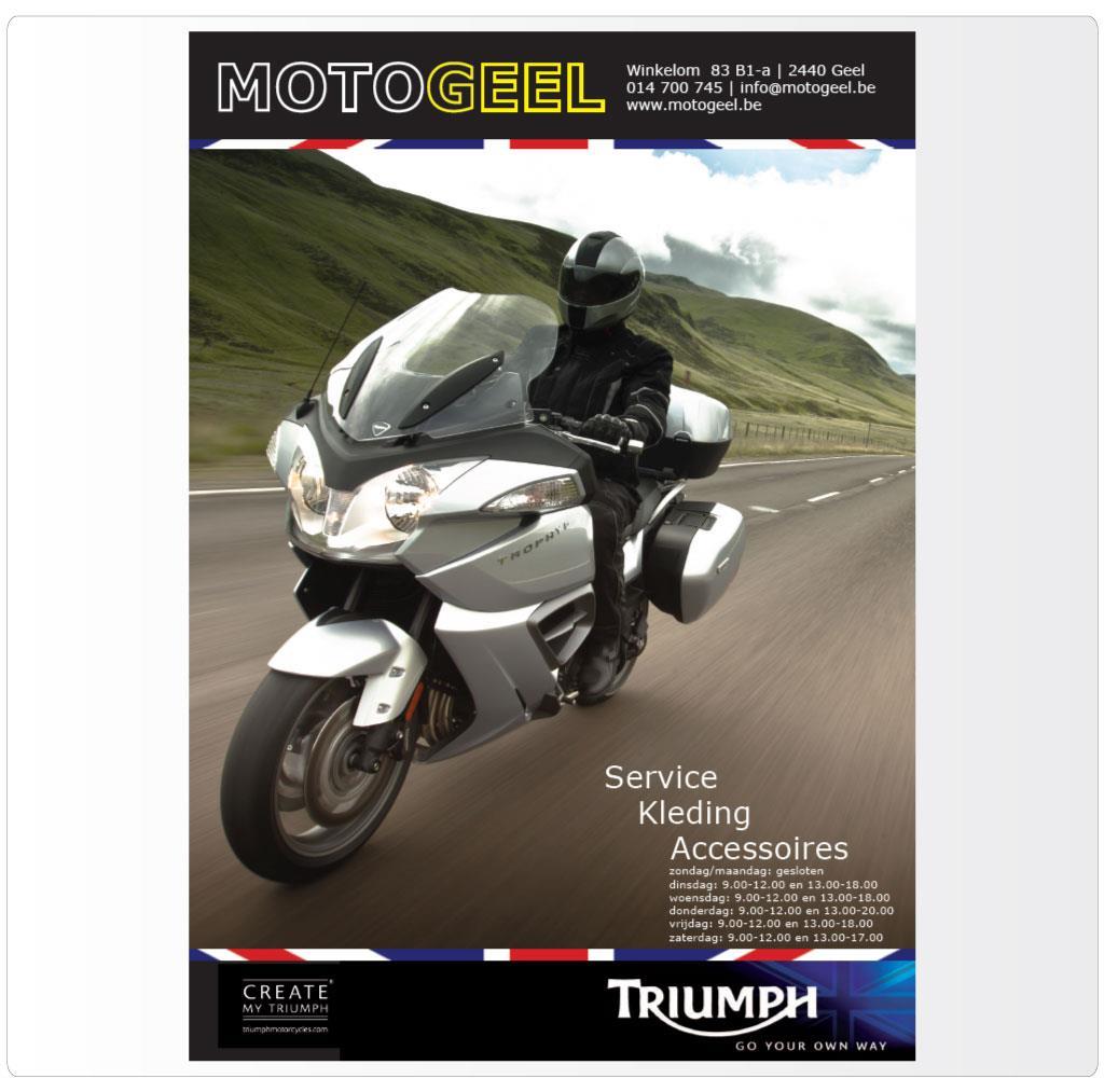 Leaflet voor MotoGeel, Triumph motordealer