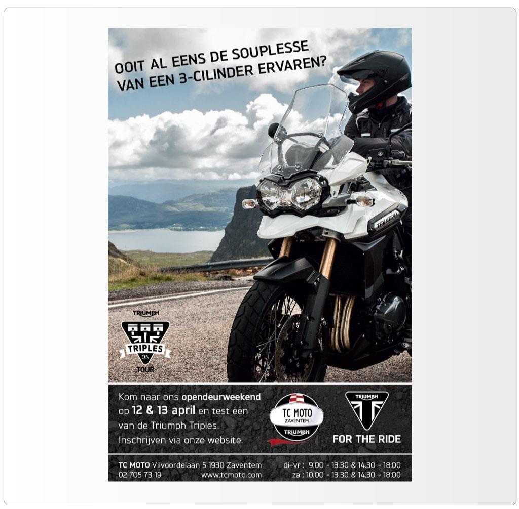 Advertentie voor TC Moto Zaventem, Triumph motordealer