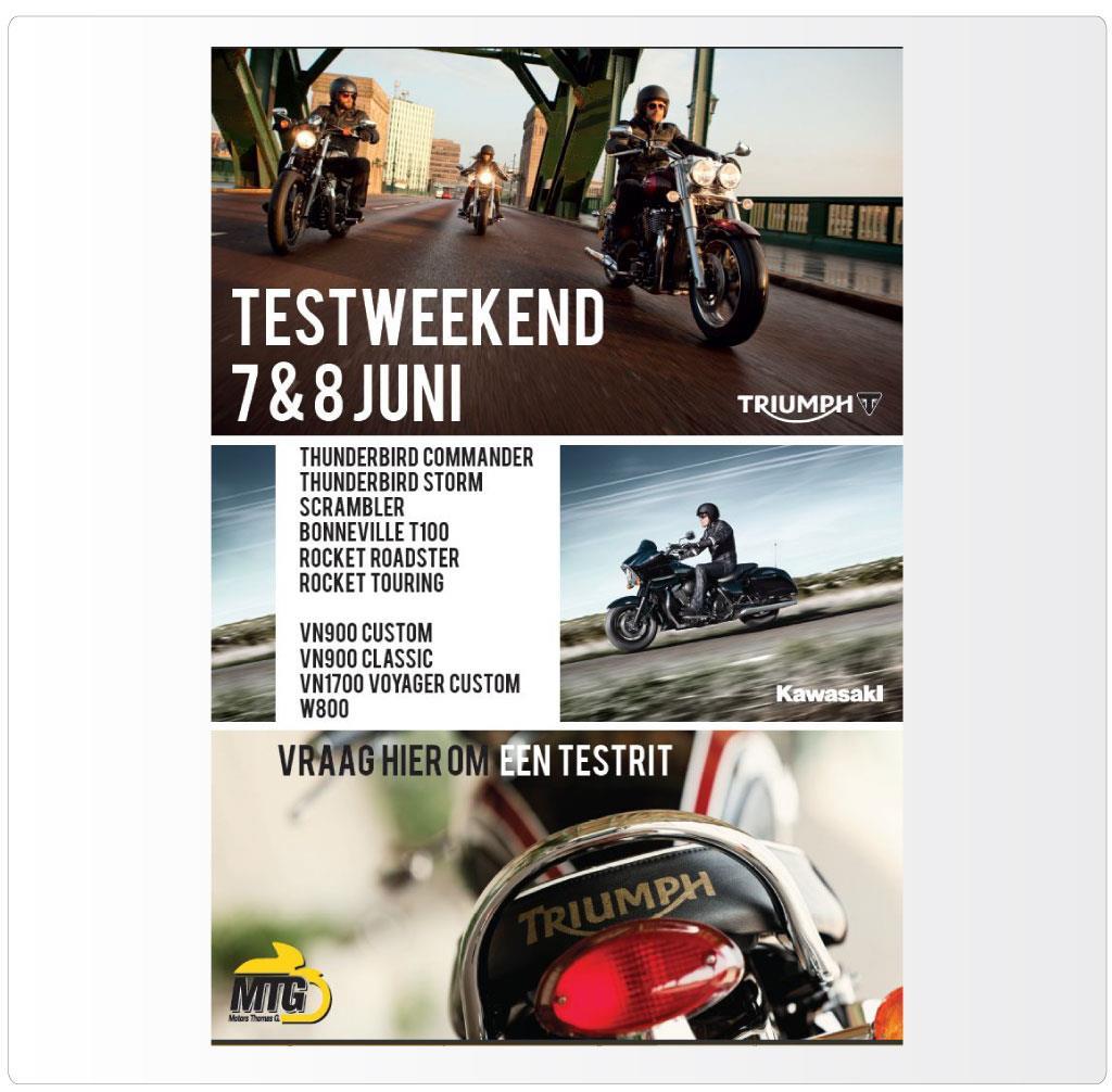 Advertentie voor Motors Thomas G., Triumph & Kawasaki motordealer Antwerpen