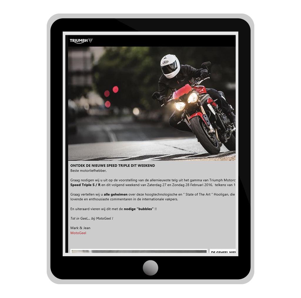 Nieuwsbrief voor Moto Geel, Triumph motordealer