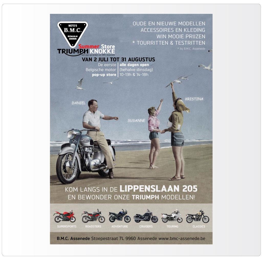 Advertentie voor BMC Assenede, Triumph motordealer