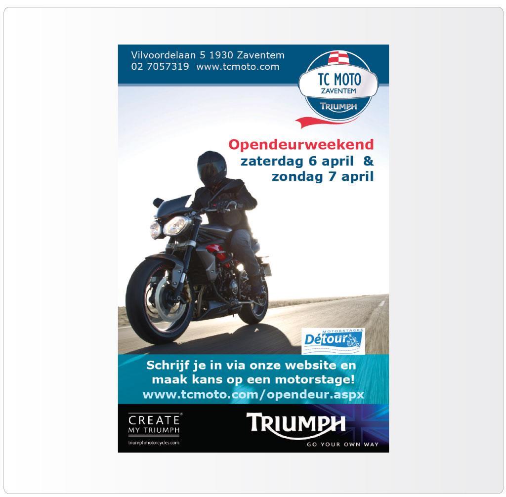 Flyer voor TC Moto Opendeurweekend, Triumph motordealer in Zaventem